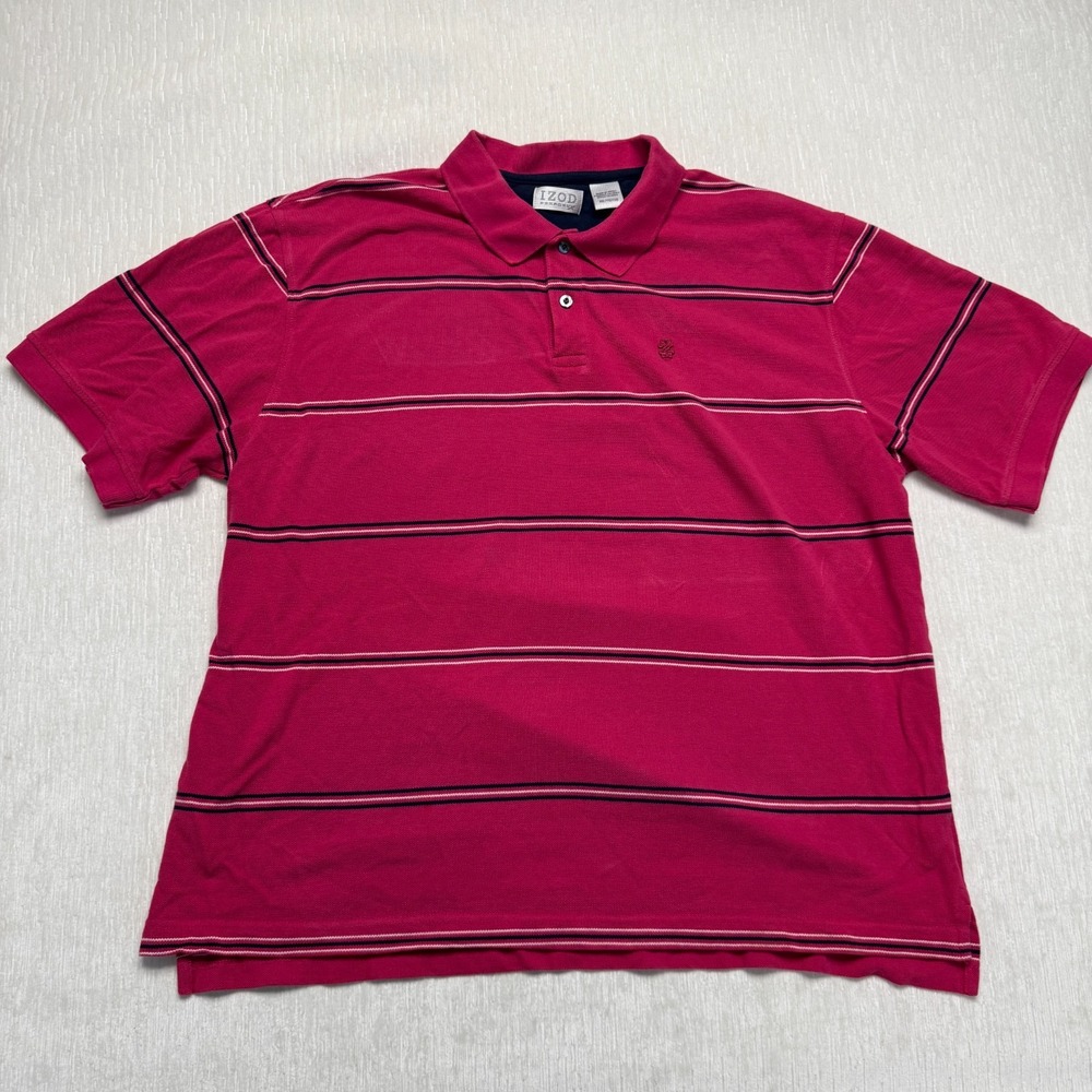 Izod Polo Shirt Mens 2XL Pink Striped Knit Cotton Logo Golf Performance Beach